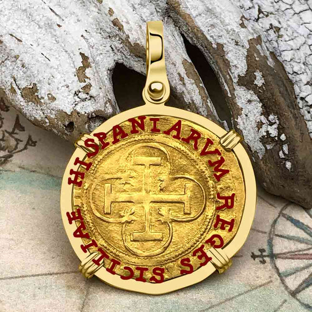 Circa 1550 22K Gold One Escudo - the Legendary Doubloon - 18K Gold Pendant