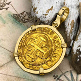 Circa 1550 22K Gold One Escudo - the Legendary Doubloon - 18K Gold Pendant