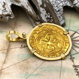 Circa 1550 22K Gold One Escudo - the Legendary Doubloon - 18K Gold Pendant