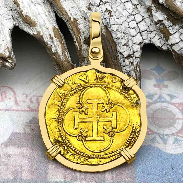 Circa 1560 22K Gold One Escudo - the Legendary Doubloon - 18K Gold Pendant