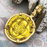 Circa 1560 22K Gold One Escudo - the Legendary Doubloon - 18K Gold Pendant