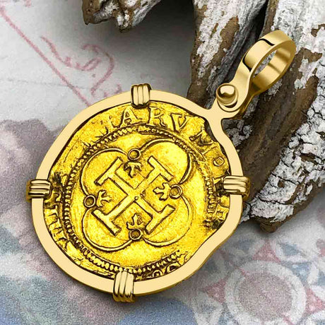 Circa 1560 22K Gold One Escudo - the Legendary Doubloon - 18K Gold Pendant