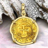 Circa 1550 22K Gold One Escudo - the Legendary Doubloon - 18K Gold Pendant