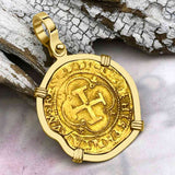Circa 1550 22K Gold One Escudo - the Legendary Doubloon - 18K Gold Pendant
