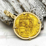 Rarer Pirate Era Circa 1568 22K Gold 2 Escudo - the Legendary Doubloon - 18K Gold Pendant