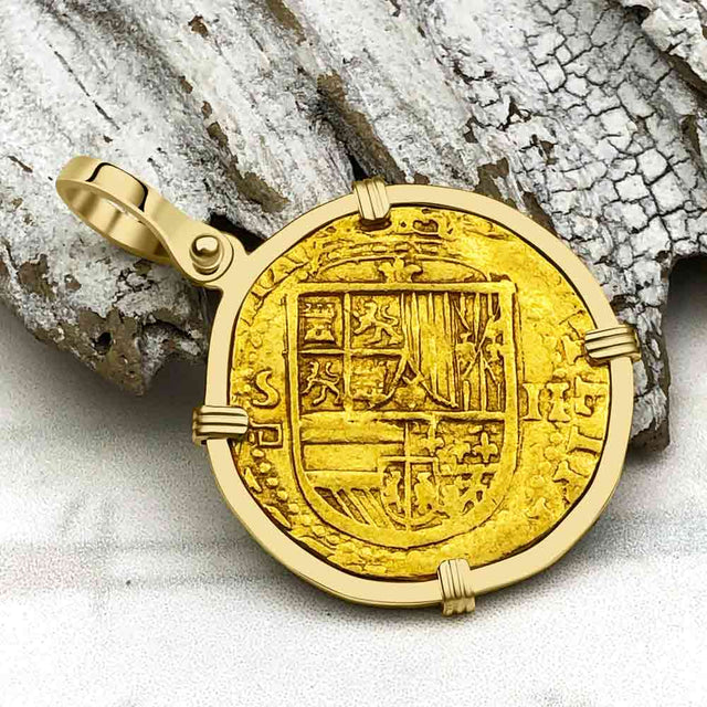 Rarer Pirate Era Circa 1568 22K Gold 2 Escudo - the Legendary Doubloon - 18K Gold Pendant