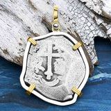 1715 Fleet Shipwreck Spanish 4 Reale Piece of 8 14K Gold and Sterling Silver Pendant