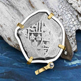 1715 Fleet Shipwreck Spanish 4 Reale Piece of 8 14K Gold and Sterling Silver Pendant
