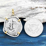 1715 Fleet Shipwreck Spanish 4 Reale Piece of 8 14K Gold and Sterling Silver Pendant