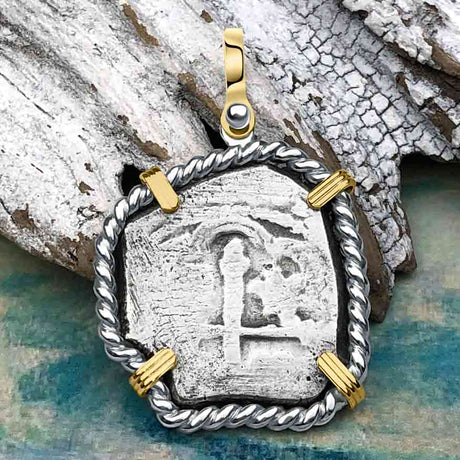 1715 Fleet Shipwreck Rare 4 Reale Piece of Eight 14K Gold and Silver Pendant - the Mel Fisher Cobb Coin Company Collection