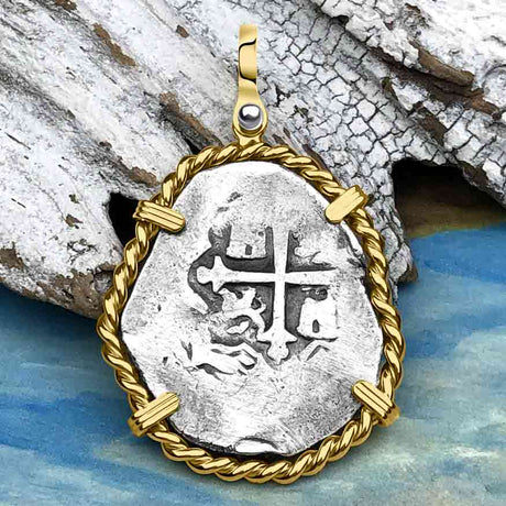 1715 Fleet Shipwreck Golden Age of Piracy Spanish 4 Reale Piece of 8 14K Gold Pendant