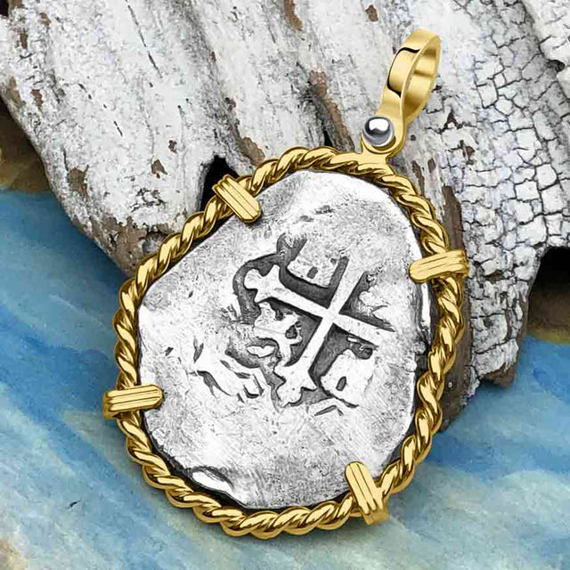 1715 Fleet Shipwreck Golden Age of Piracy Spanish 4 Reale Piece of 8 14K Gold Pendant