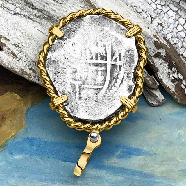 1715 Fleet Shipwreck Golden Age of Piracy Spanish 4 Reale Piece of 8 14K Gold Pendant