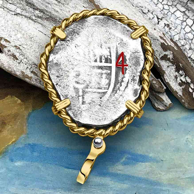 1715 Fleet Shipwreck Golden Age of Piracy Spanish 4 Reale Piece of 8 14K Gold Pendant