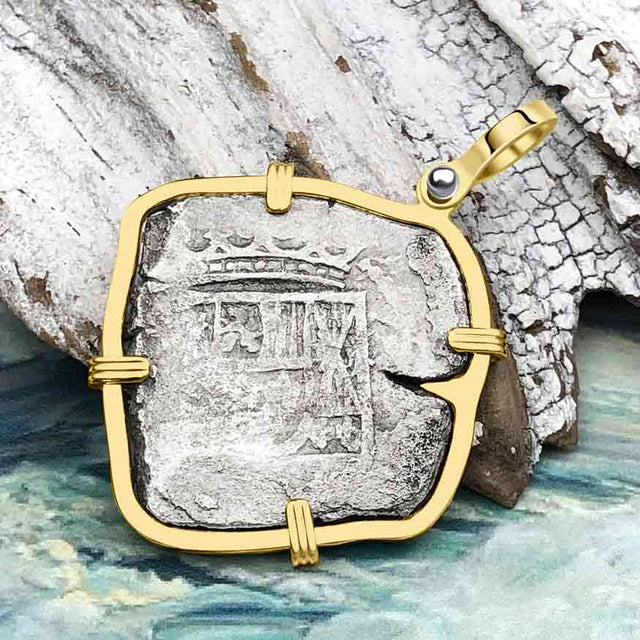 1715 Fleet Shipwreck Golden Age of Piracy Spanish 4 Reale Piece of 8 14K Gold Pendant