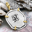 Atocha Era Spanish 2 Reale Cob Piece of 8 14K Gold and Sterling Silver Pendant