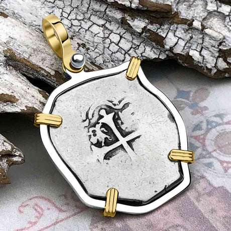 Atocha Era Spanish 2 Reale Cob Piece of 8 14K Gold and Sterling Silver Pendant
