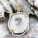 Atocha Era Spanish 2 Reale Cob Piece of 8 14K Gold and Sterling Silver Pendant
