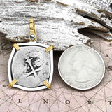 Atocha Era Spanish 2 Reale Cob Piece of 8 14K Gold and Sterling Silver Pendant
