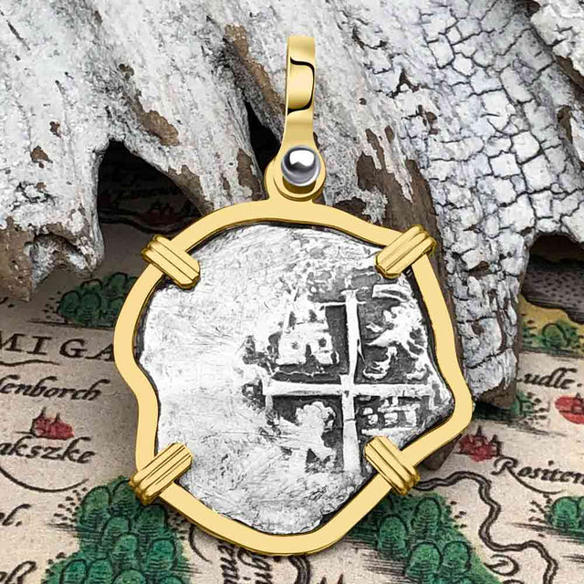 Pirate Era 1674 Spanish 1 Reale Cob Piece of Eight 14K Gold Pendant