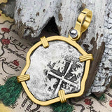 Pirate Era 1674 Spanish 1 Reale Cob Piece of Eight 14K Gold Pendant