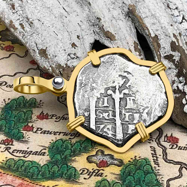 Pirate Era 1674 Spanish 1 Reale Cob Piece of Eight 14K Gold Pendant