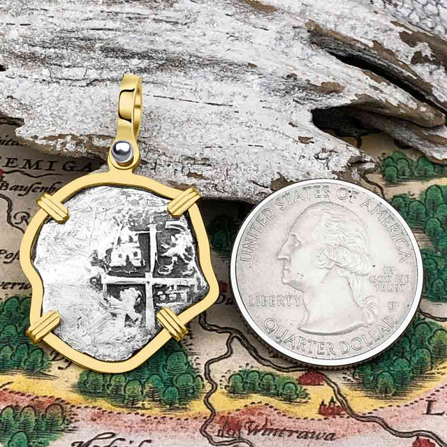 Pirate Era 1674 Spanish 1 Reale Cob Piece of Eight 14K Gold Pendant