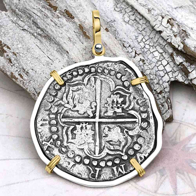 Concepcion Shipwreck Spanish 8 Reale Silver Piece of Eight 14K Gold and Sterling Silver Pendant