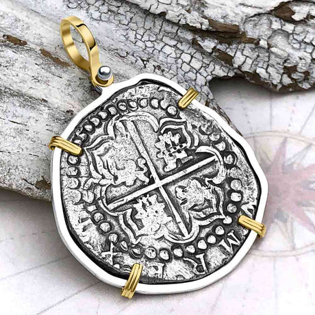 Concepcion Shipwreck Spanish 8 Reale Silver Piece of Eight 14K Gold and Sterling Silver Pendant