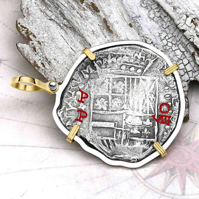 Concepcion Shipwreck Spanish 8 Reale Silver Piece of Eight 14K Gold and Sterling Silver Pendant