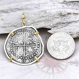 Concepcion Shipwreck Spanish 8 Reale Silver Piece of Eight 14K Gold and Sterling Silver Pendant