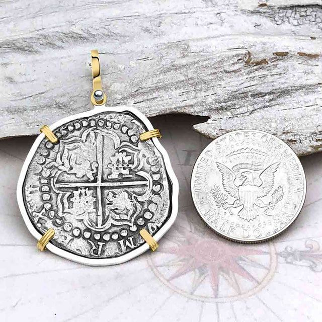 Concepcion Shipwreck Spanish 8 Reale Silver Piece of Eight 14K Gold and Sterling Silver Pendant