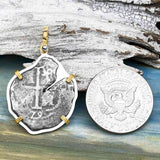 Rare 1679 Consolacion Shipwreck Pirate Era 4 Reale Cob 14K Gold and Sterling Silver Pendant