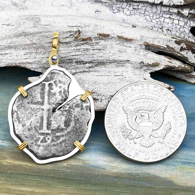 Rare 1679 Consolacion Shipwreck Pirate Era 4 Reale Cob 14K Gold and Sterling Silver Pendant