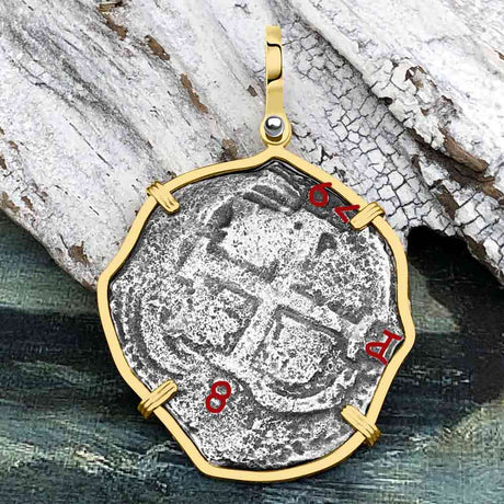 UNIQUE 1679 Consolacion Shipwreck Pirate Era 8 Reale Cob 14K Gold Pendant