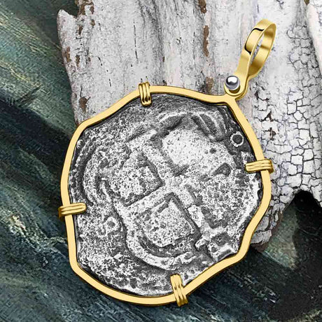 UNIQUE 1679 Consolacion Shipwreck Pirate Era 8 Reale Cob 14K Gold Pendant