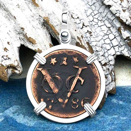 VOC - Dutch East India Company Shipwreck -1786 1 Duit Sterling Silver Pendant
