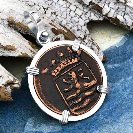 VOC - Dutch East India Company Shipwreck -1786 1 Duit Sterling Silver Pendant
