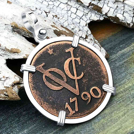 VOC - Dutch East India Company Shipwreck 1790 LARGE 2 Duit Sterling Silver Pendant