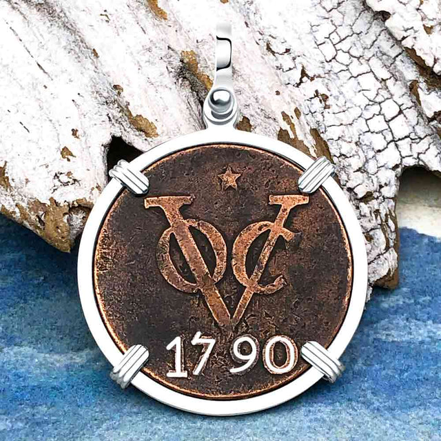 VOC - Dutch East India Company Shipwreck 1790 LARGE 2 Duit Sterling Silver Pendant