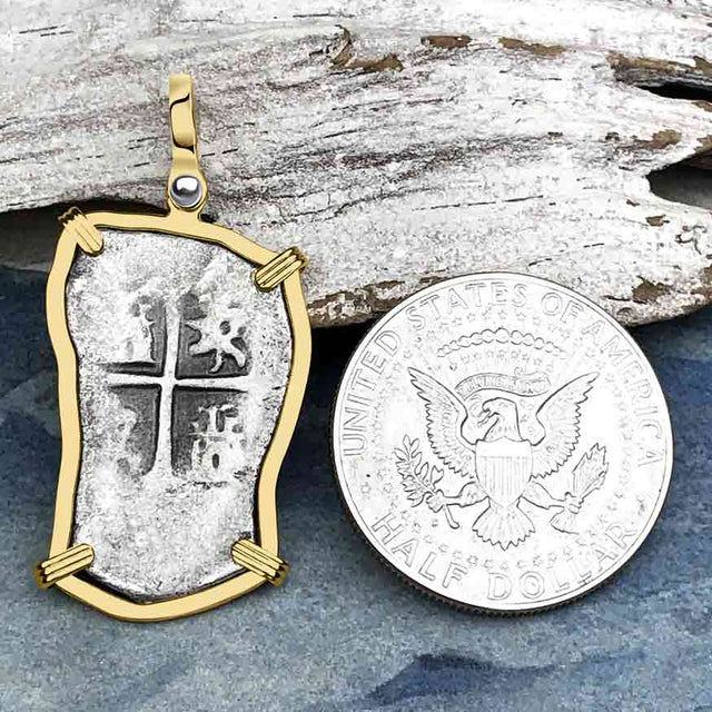 1715 Fleet Shipwreck Golden Age of Piracy Spanish 4 Reale Piece of 8 14K Gold Pendant | Artifact #5075