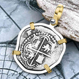 Atocha Era Buried Spanish 2 Reale Piece of Eight 14K Gold and Sterling Silver Pendant