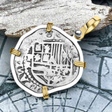 Atocha Era Buried Spanish 2 Reale Piece of Eight 14K Gold and Sterling Silver Pendant