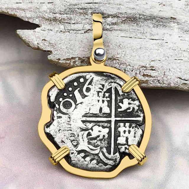 Atocha Era Dated Buried Spanish 2 Reale Piece of Eight 14K Gold Pendant 