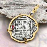 Atocha Era Dated Buried Spanish 2 Reale Piece of Eight 14K Gold Pendant 