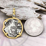 Atocha Era Dated Buried Spanish 2 Reale Piece of Eight 14K Gold Pendant 