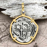 Atocha Era Buried Spanish 2 Reale Piece of Eight 14K Gold Pendant