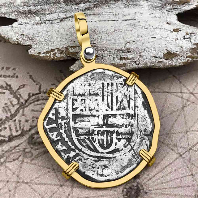 Atocha Era Buried Spanish 2 Reale Piece of Eight 14K Gold Pendant 