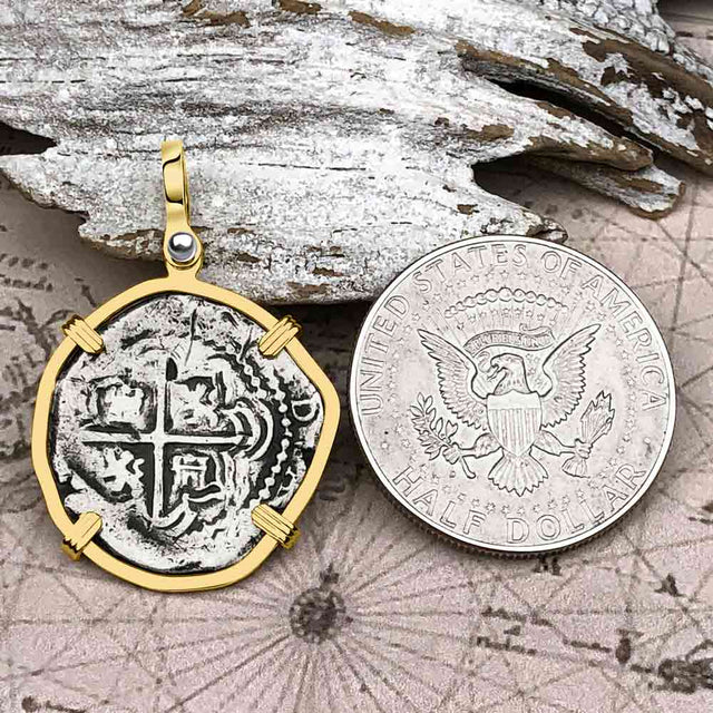 Atocha Era Buried Spanish 2 Reale Piece of Eight 14K Gold Pendant 