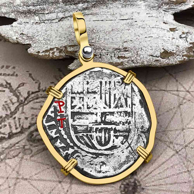 Atocha Era Buried Spanish 2 Reale Piece of Eight 14K Gold Pendant